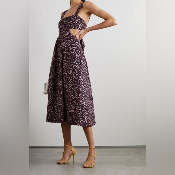 NWT Rebecca Vallance Cha Cha Silk Polka Dot Cutout Pleated Midi Dress size 6 - Picture 2 of 14